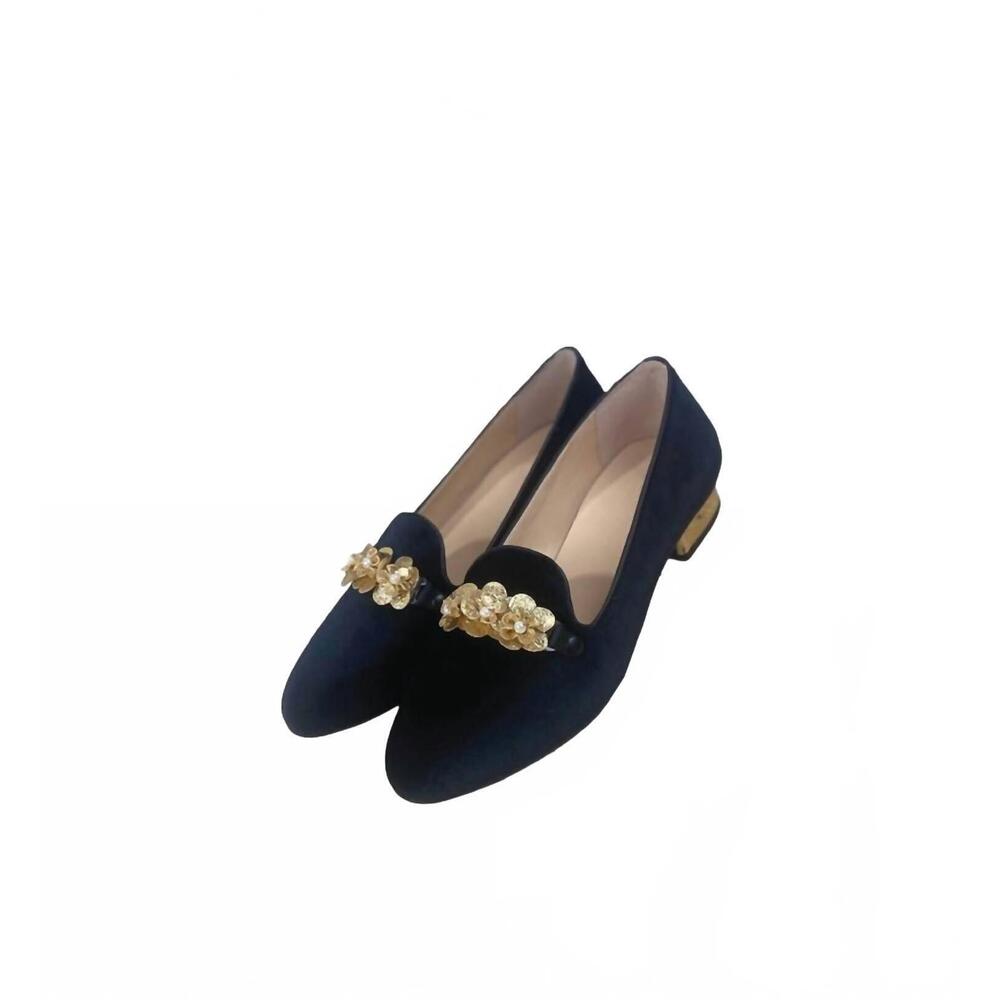 NEW KARA MAC SHOES women smokin hot slipper - gold fleur clip and heel in black